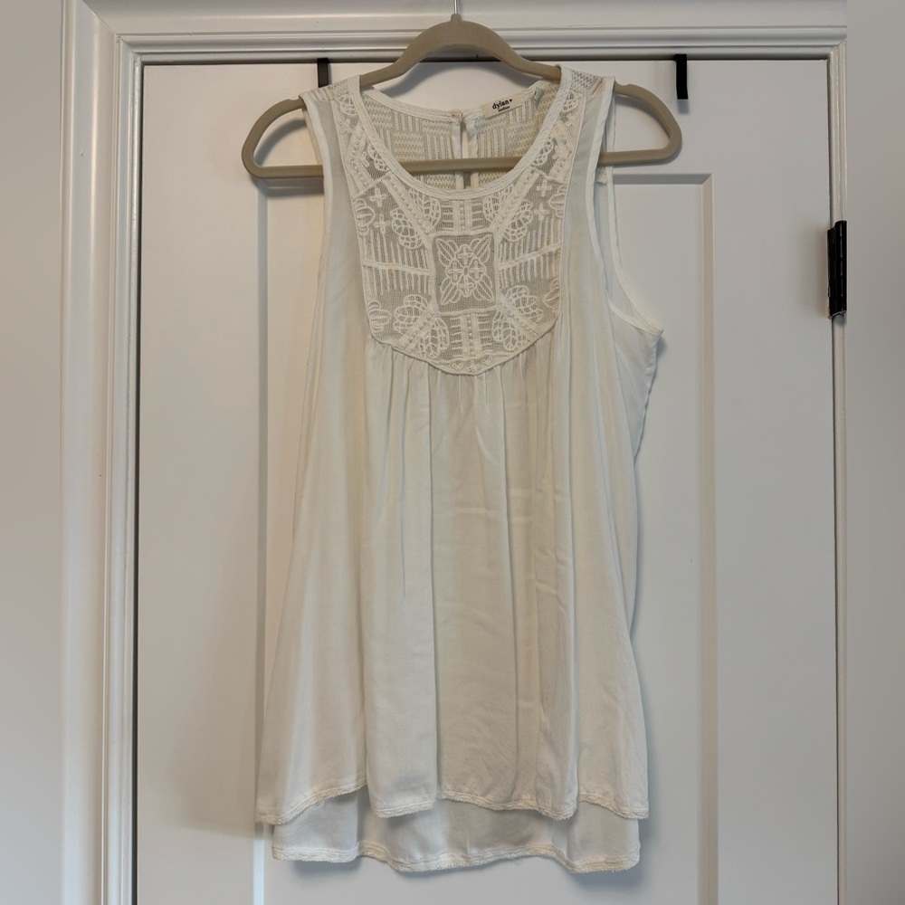 Dylan Sleeveless White Crochet Yoke Women's Top